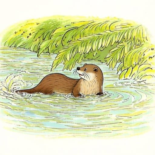 Adorable Otter Playing in Sun-Dappled River