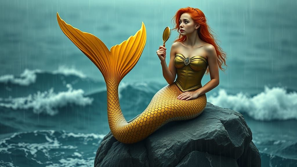 Exasperated Mermaid in Rain, Cinematic Realism