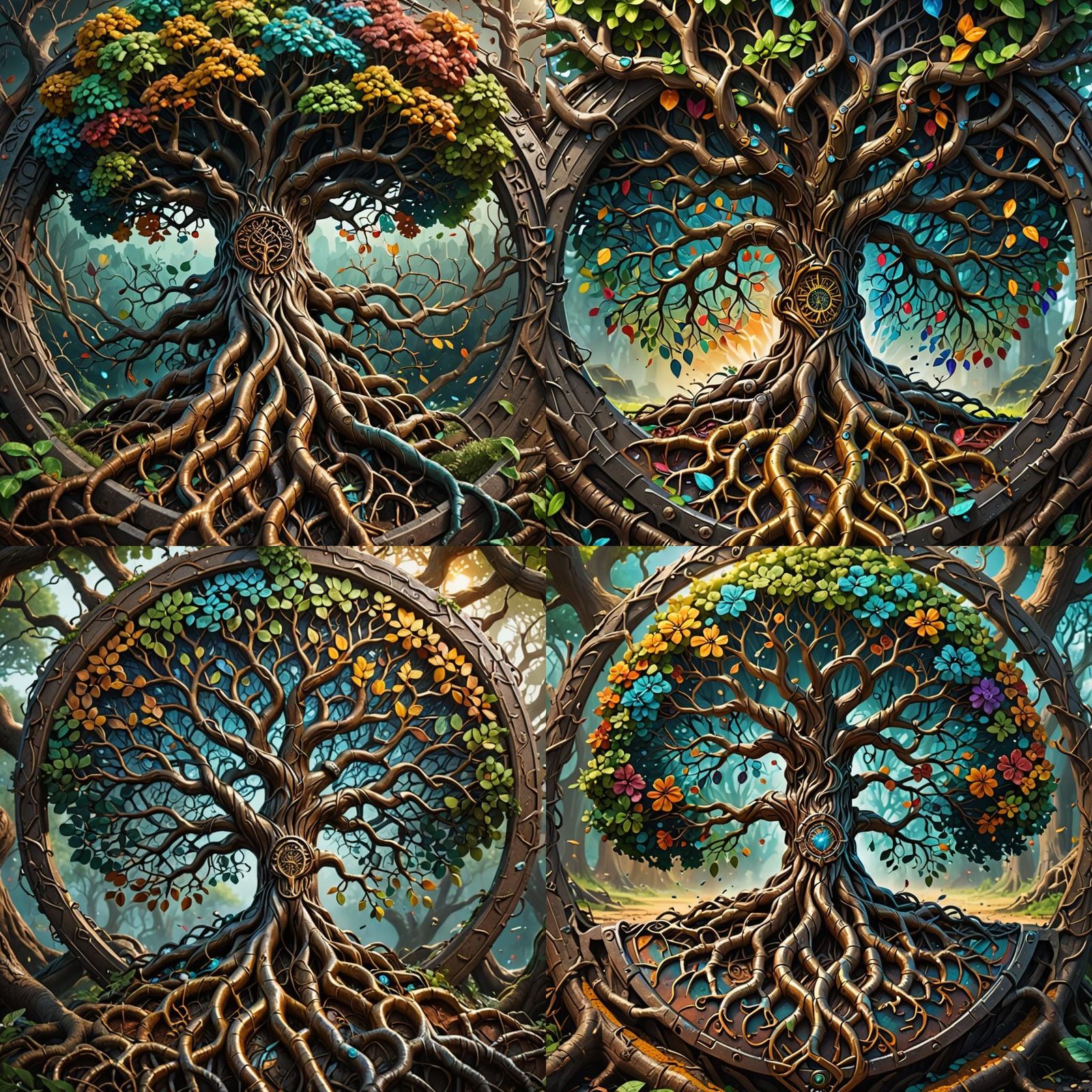 Colorful Tree of Life in Hyperrealistic Metal