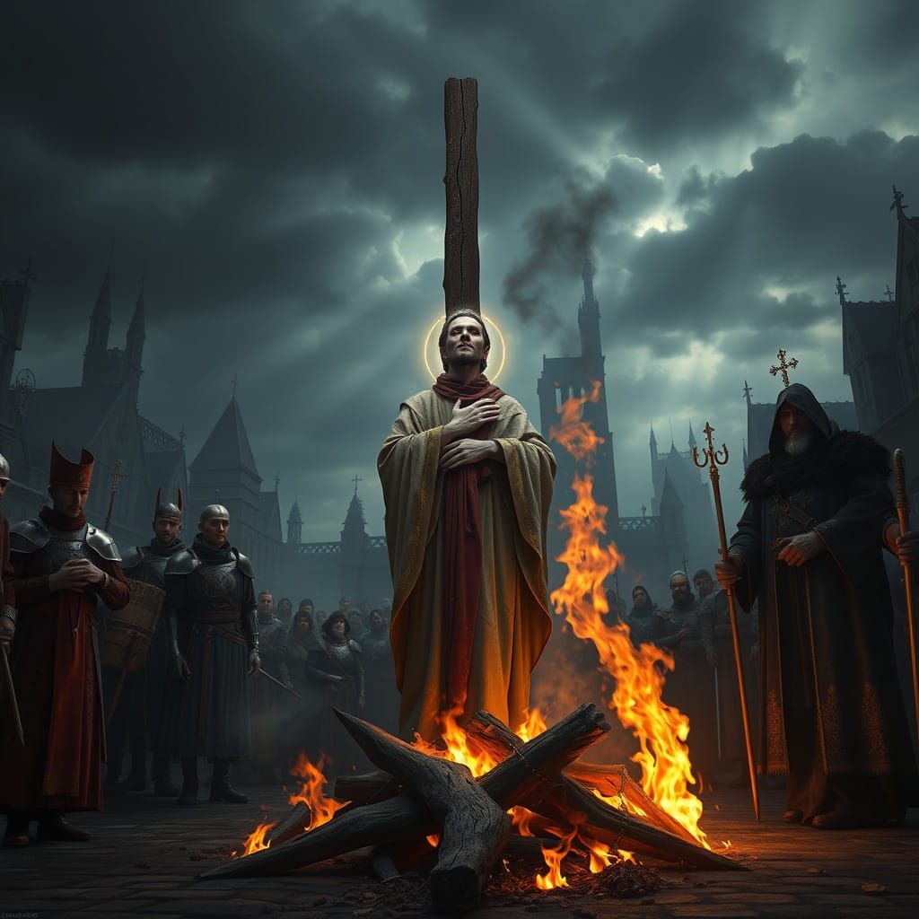 A Saint's Fiery Trial in a Medieval Town Square