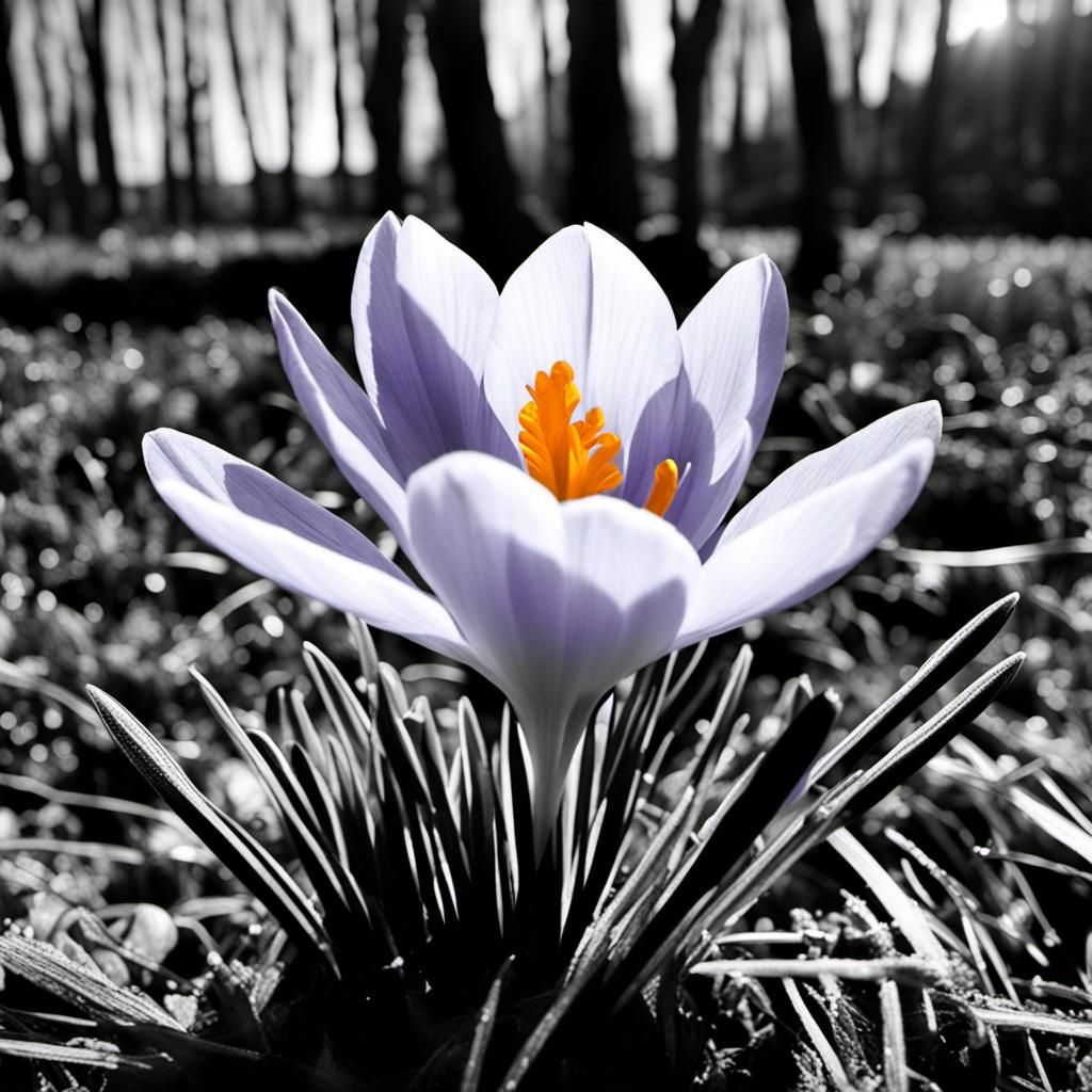 Color Pop Crocus in Black and White Photo