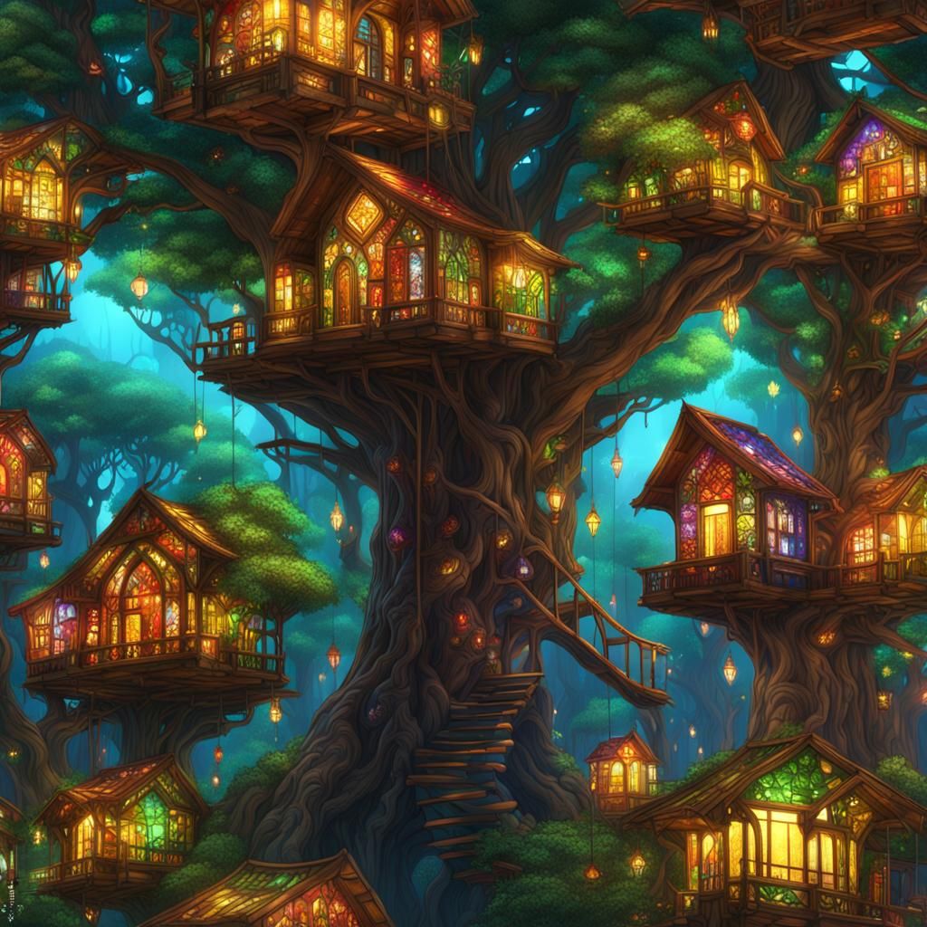 Colorful Stained Glass Treehouse Canopy