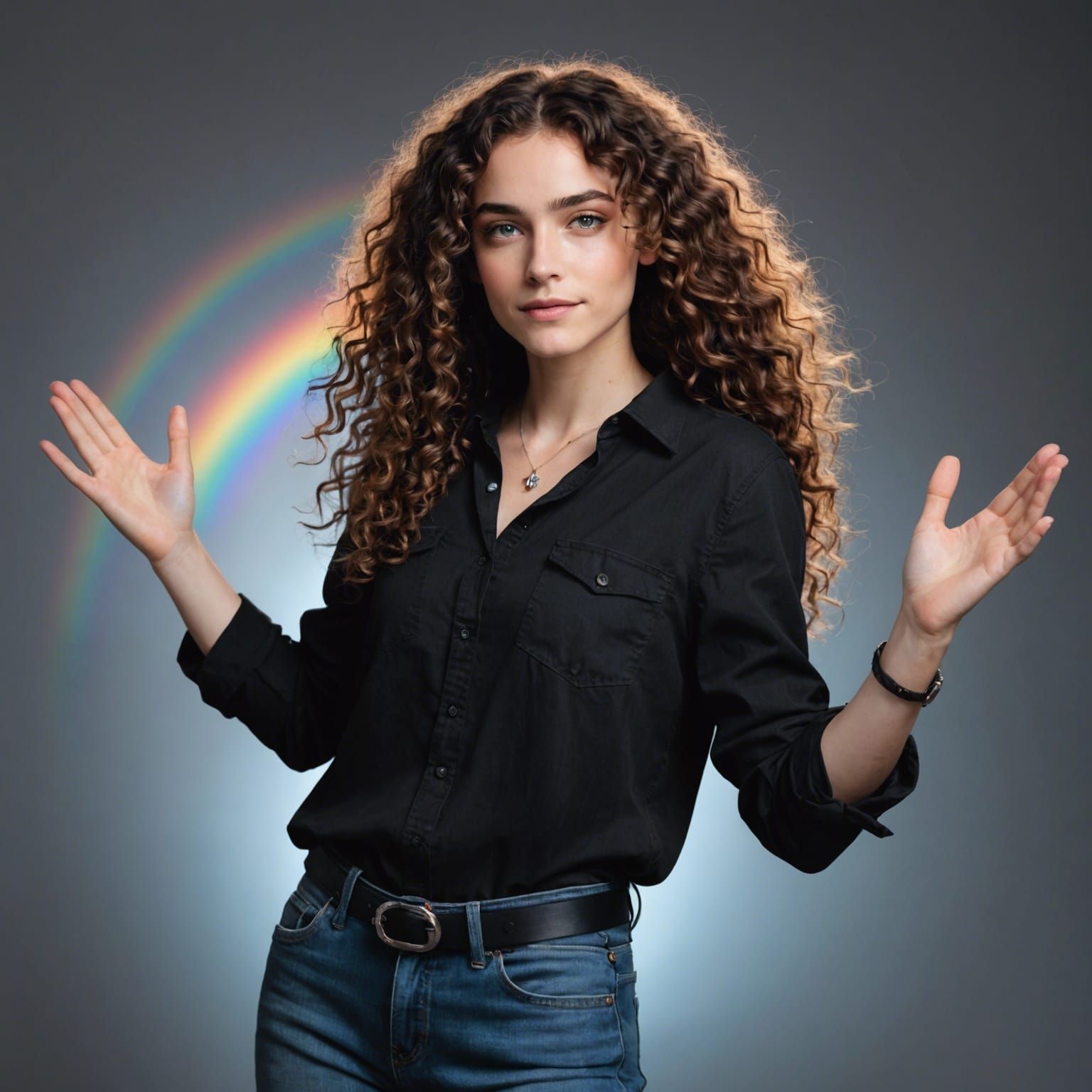 Androgynous Figure with Rainbow Light Emanating