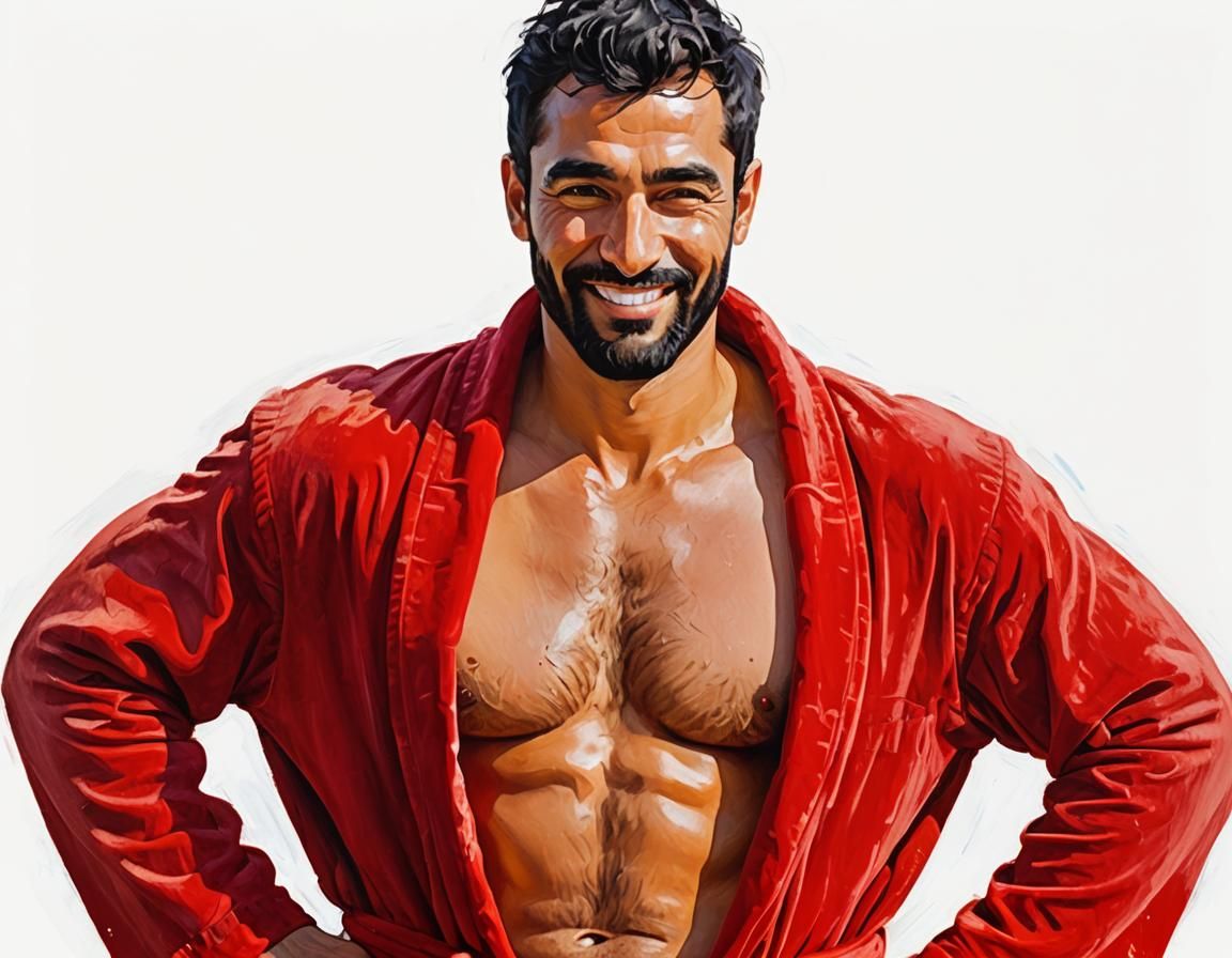 Bearded Man in Red Robe, Impressionist Impasto Painting