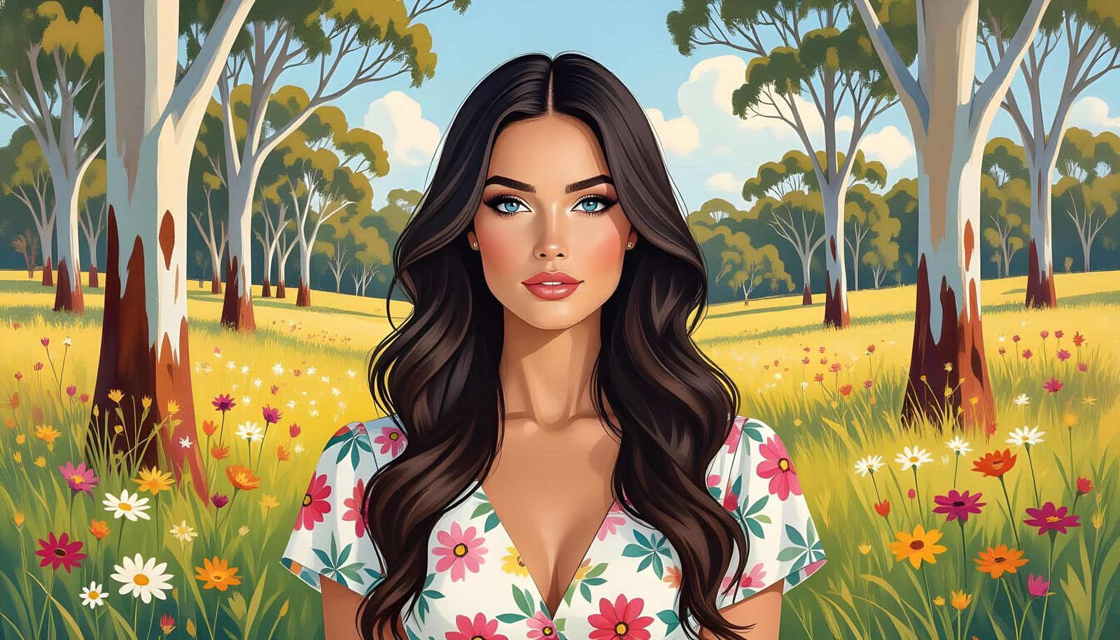 Beautiful Woman Portrait in Watercolour Style