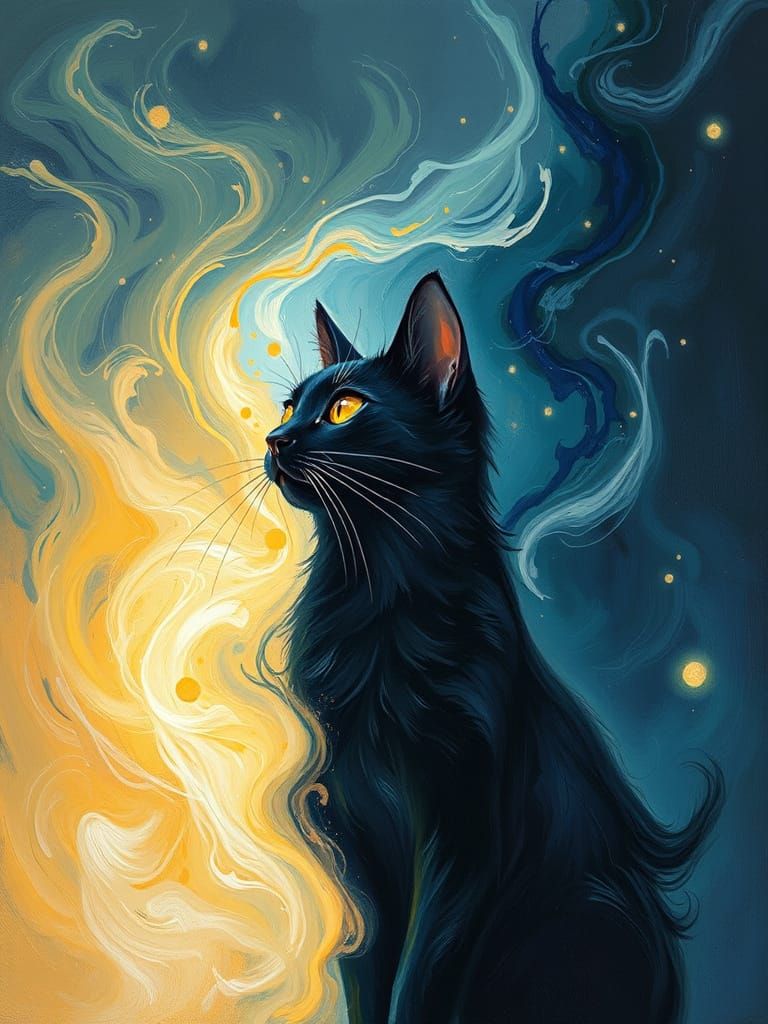Black Cat in a Swirling Light Painting