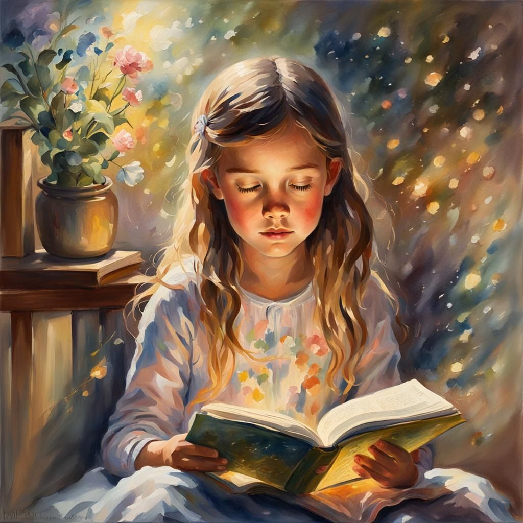 A young girl reading