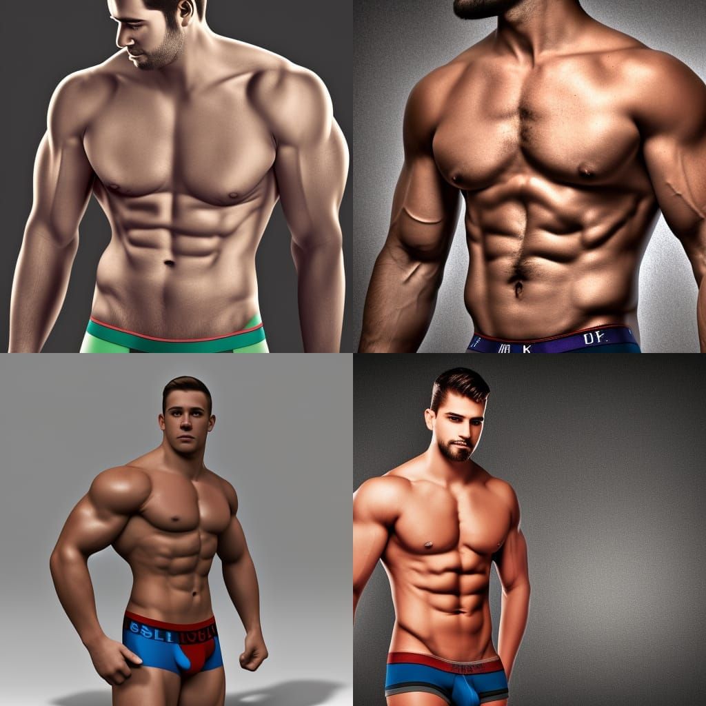 Realistic Digital Art of Muscular Man in Briefs