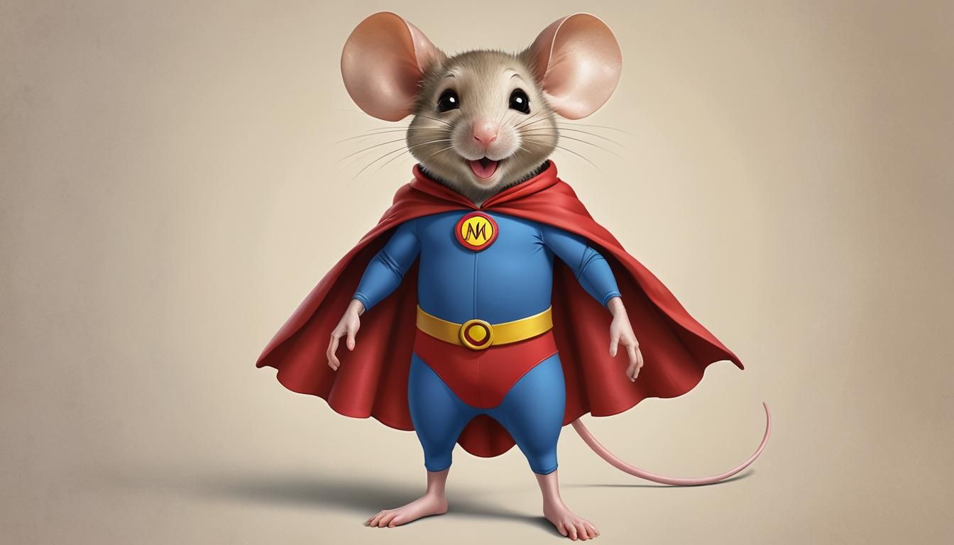 Realistic Mighty Mouse in Cape and Tights