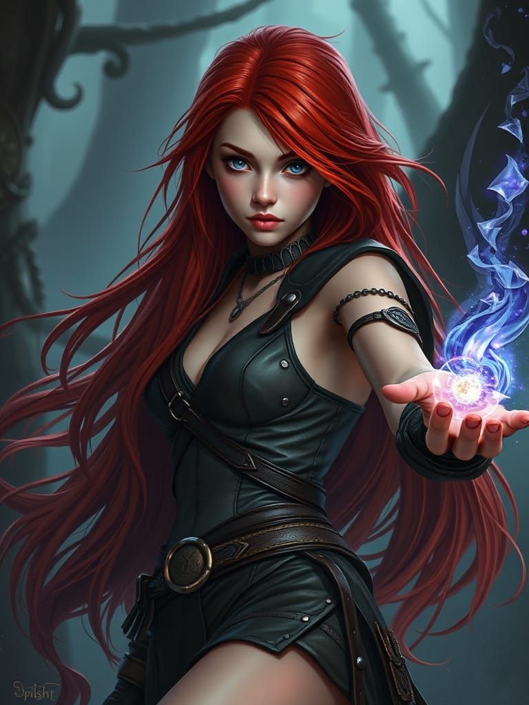 Young Witch Mastering Spells in a Mystical Realm