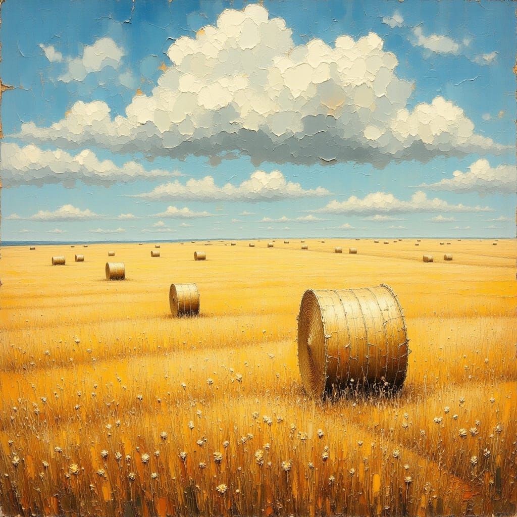 Kansas Wheat Farm in Impasto Style