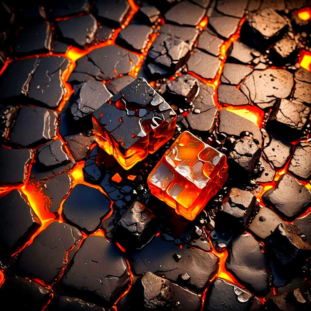 Ice Cube Breaks Open Revealing Molten Lava