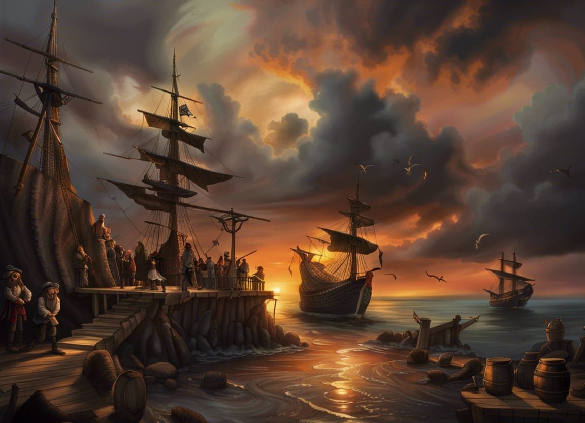 Pirate Celebration at Sunset in Moody Lighting