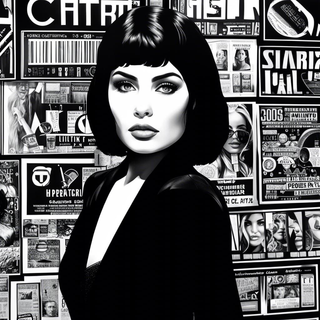 Intricate Black and White Portrait of Woman with Signs