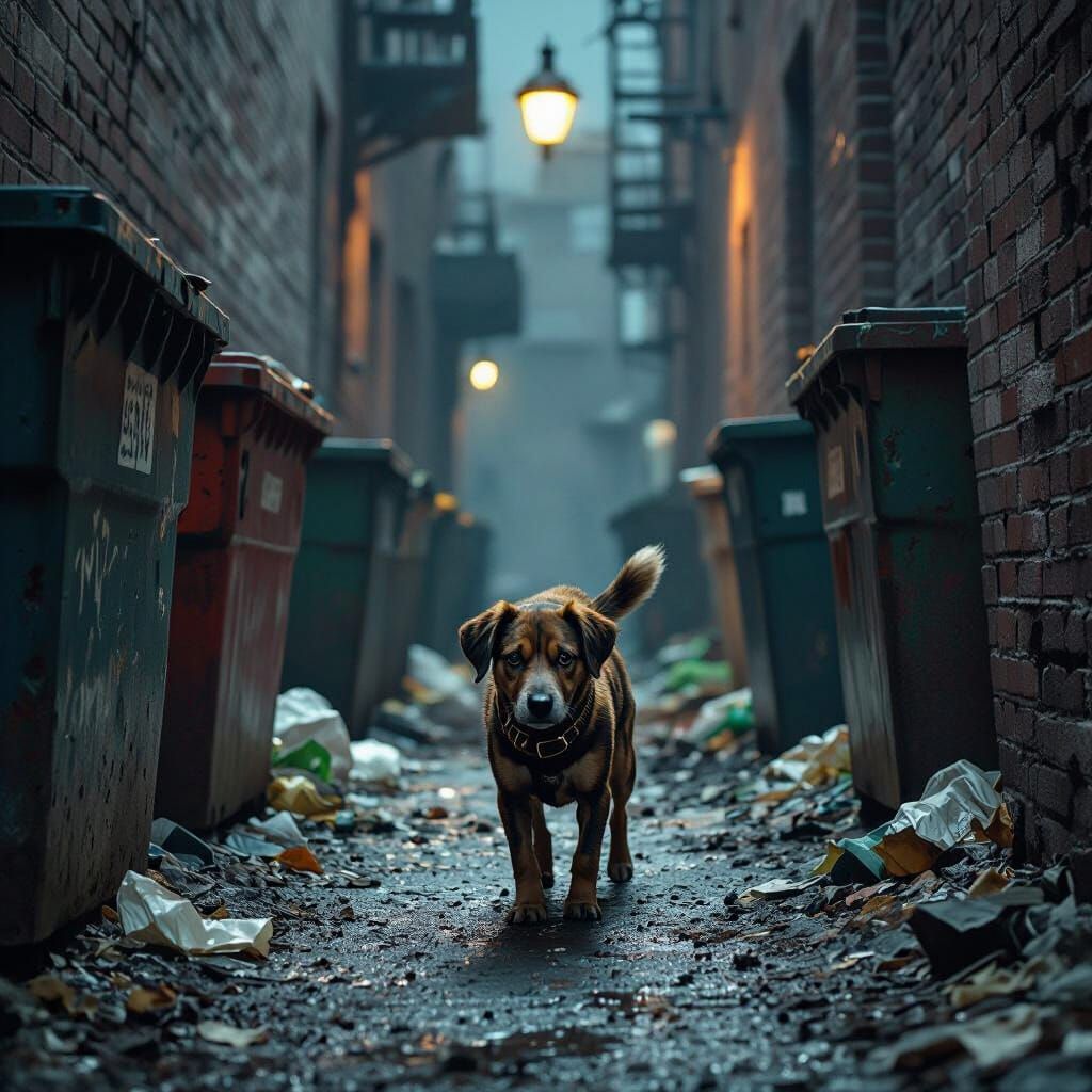 Dog in Alleyway: Film Noir AI Art