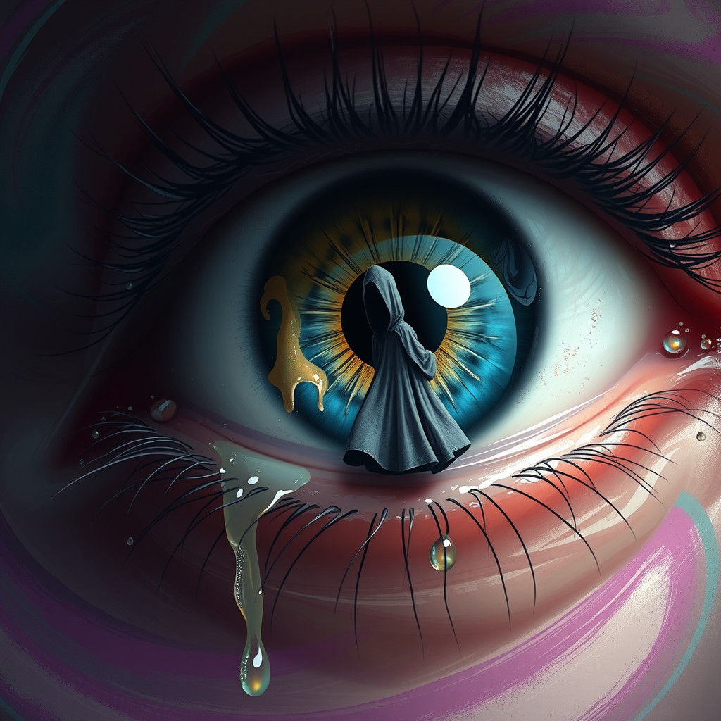 Distressed Eye with Escaping Figure, Tears Flowing