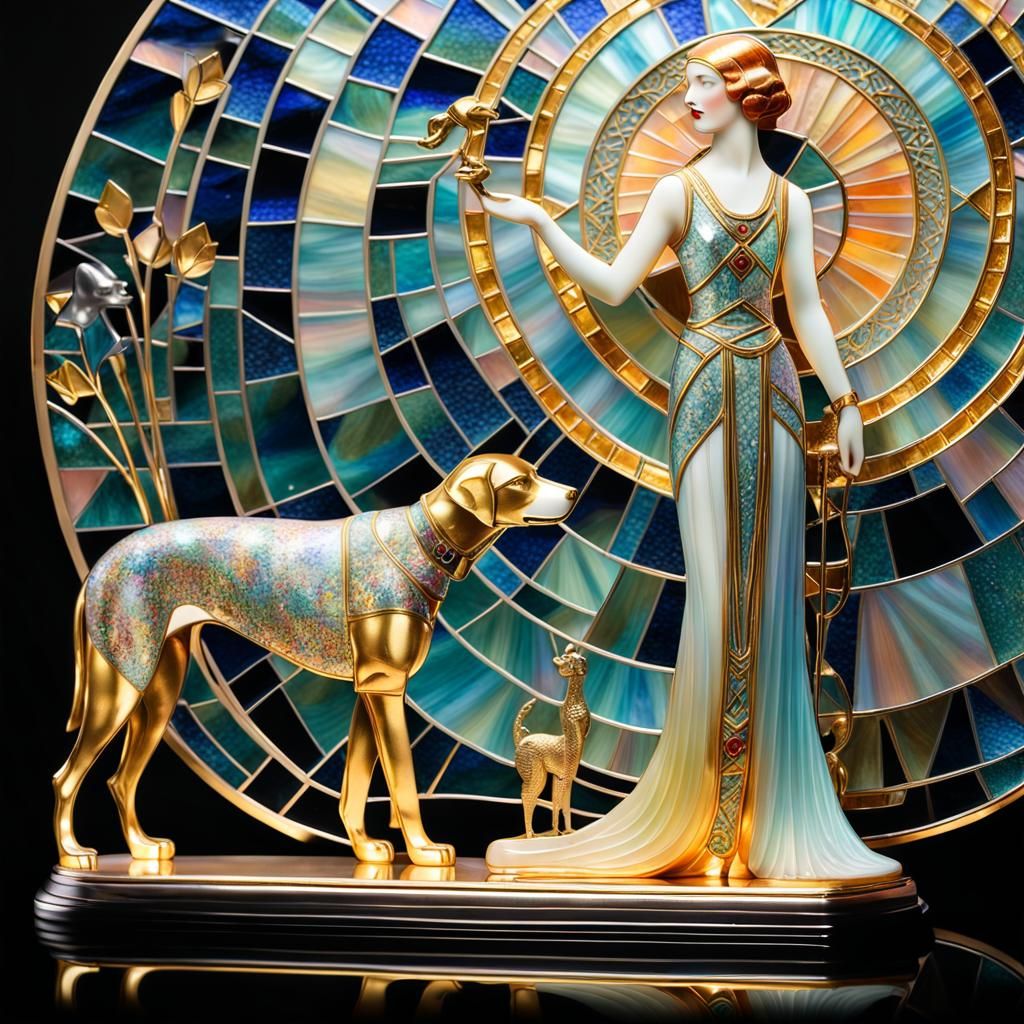 Art Deco Enamelled Glass Sculpture of Lady