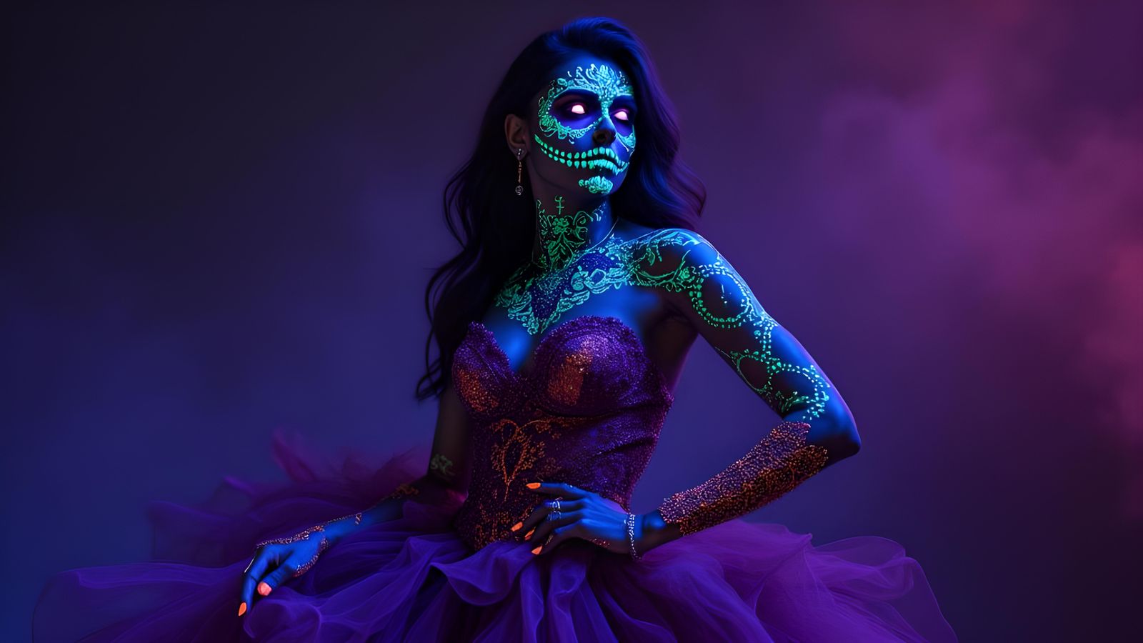 Elegant Latina Woman in Dia de los Muertos Style
