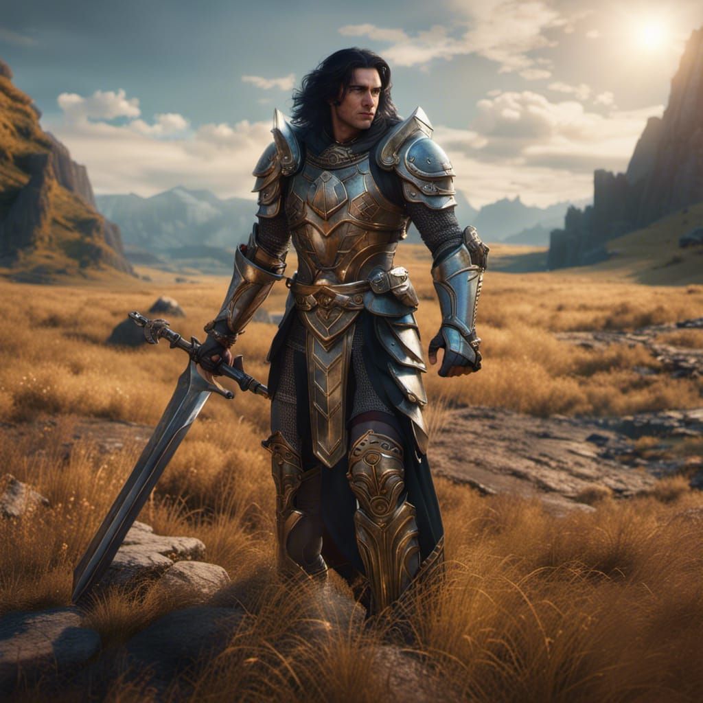 Handsome Paladin in Armor with Holy Light