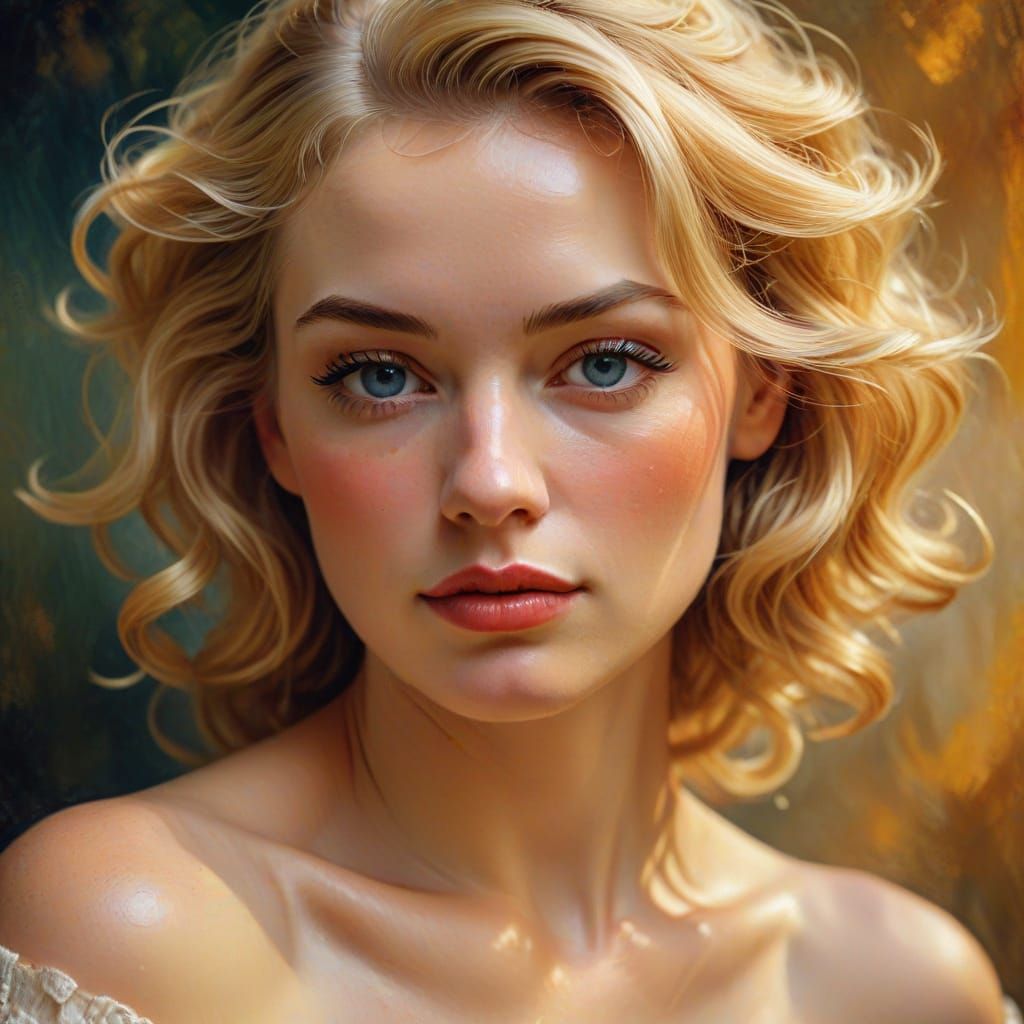 Elegant Blonde Woman: Hyperrealistic Impasto Oil Painting