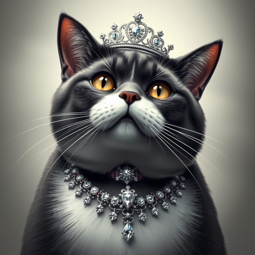 Giant Cat in Diamonds: Whimsical AI Portrait