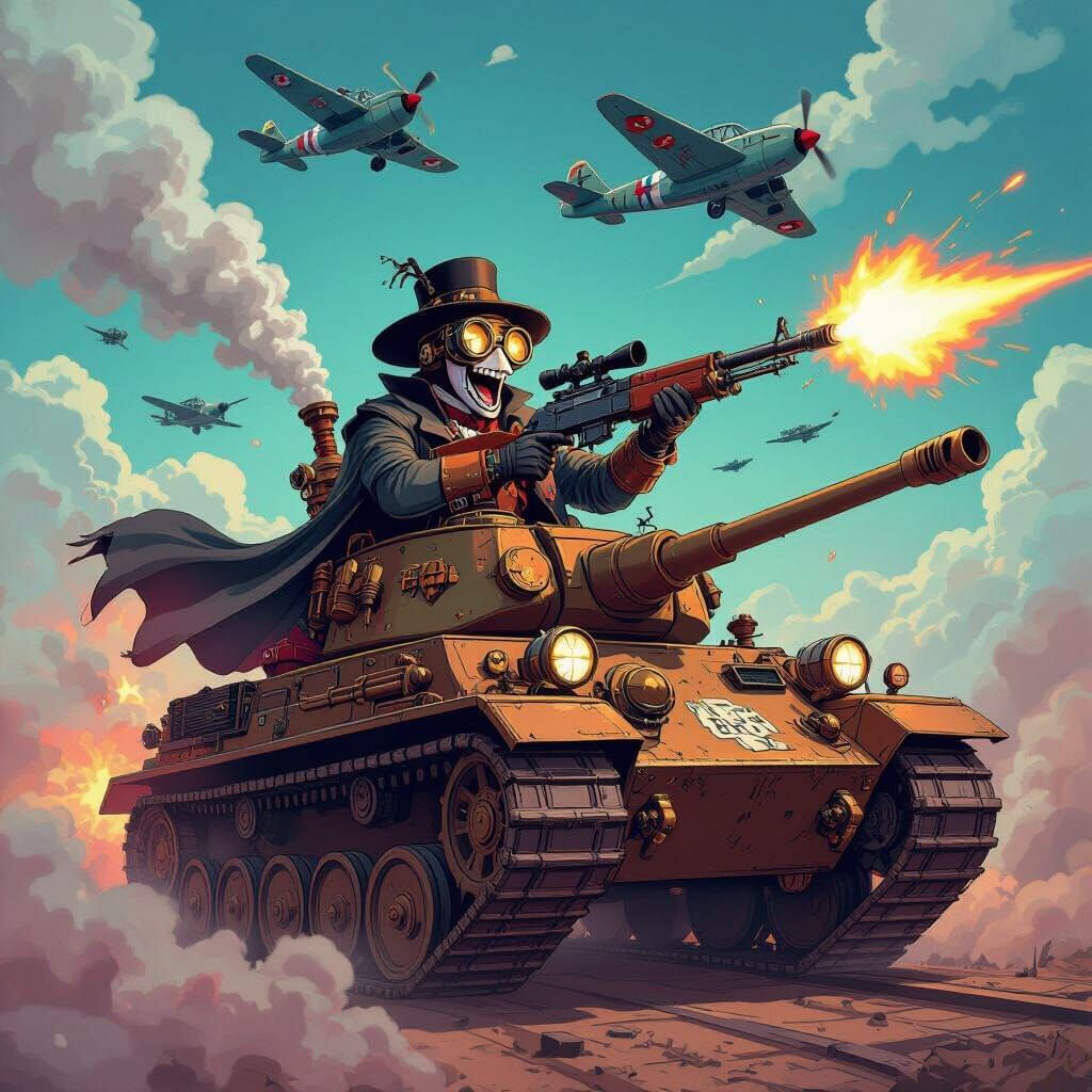 Steampunk Plague Doctor Tank in 90s Anime Style