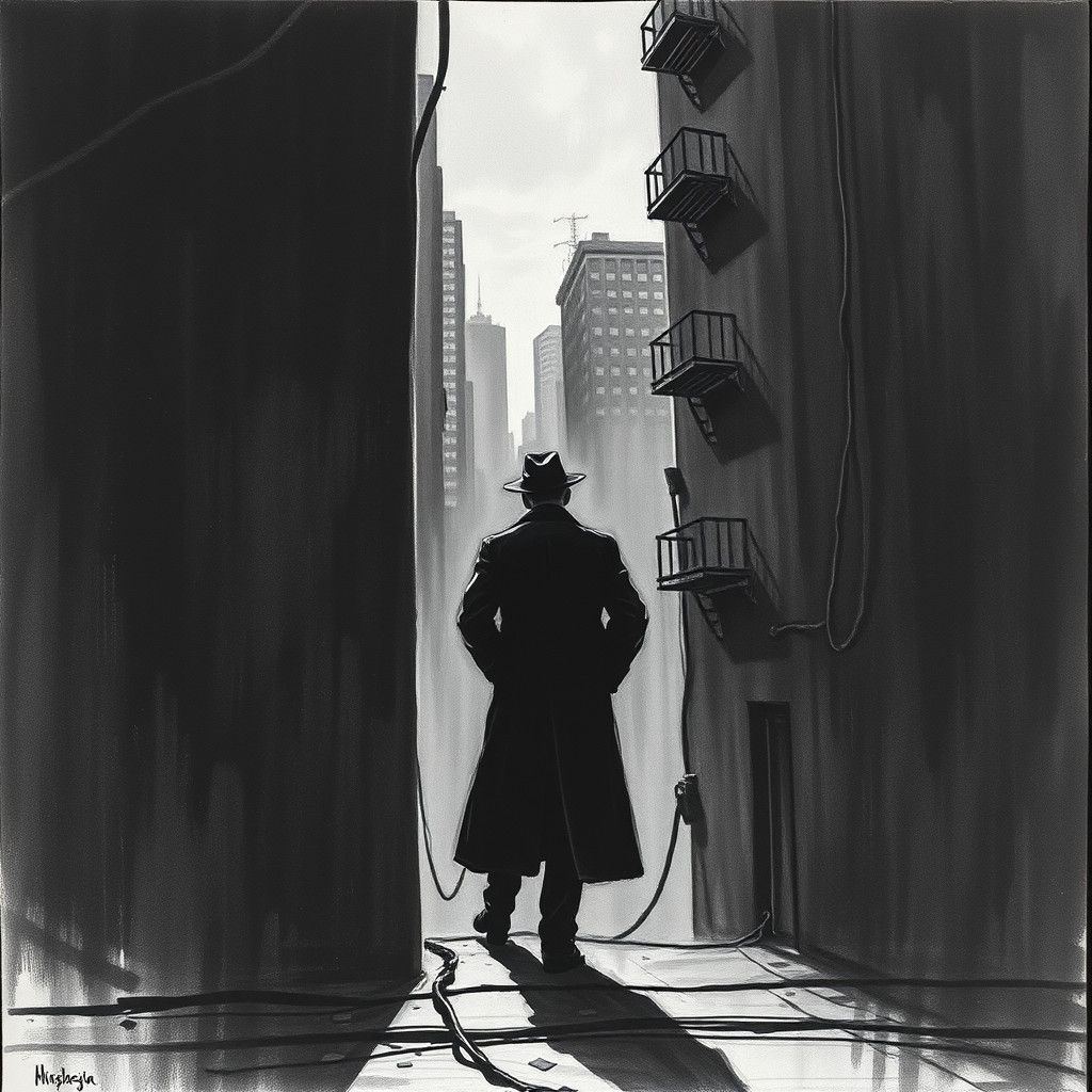 Dramatic Urban Shadow Figure in Hyper-Realistic Style
