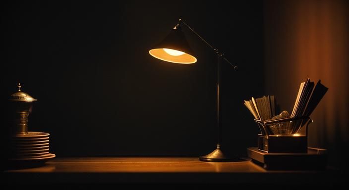 Cinematic Plate Lamp with Warm Glow and Film Grain