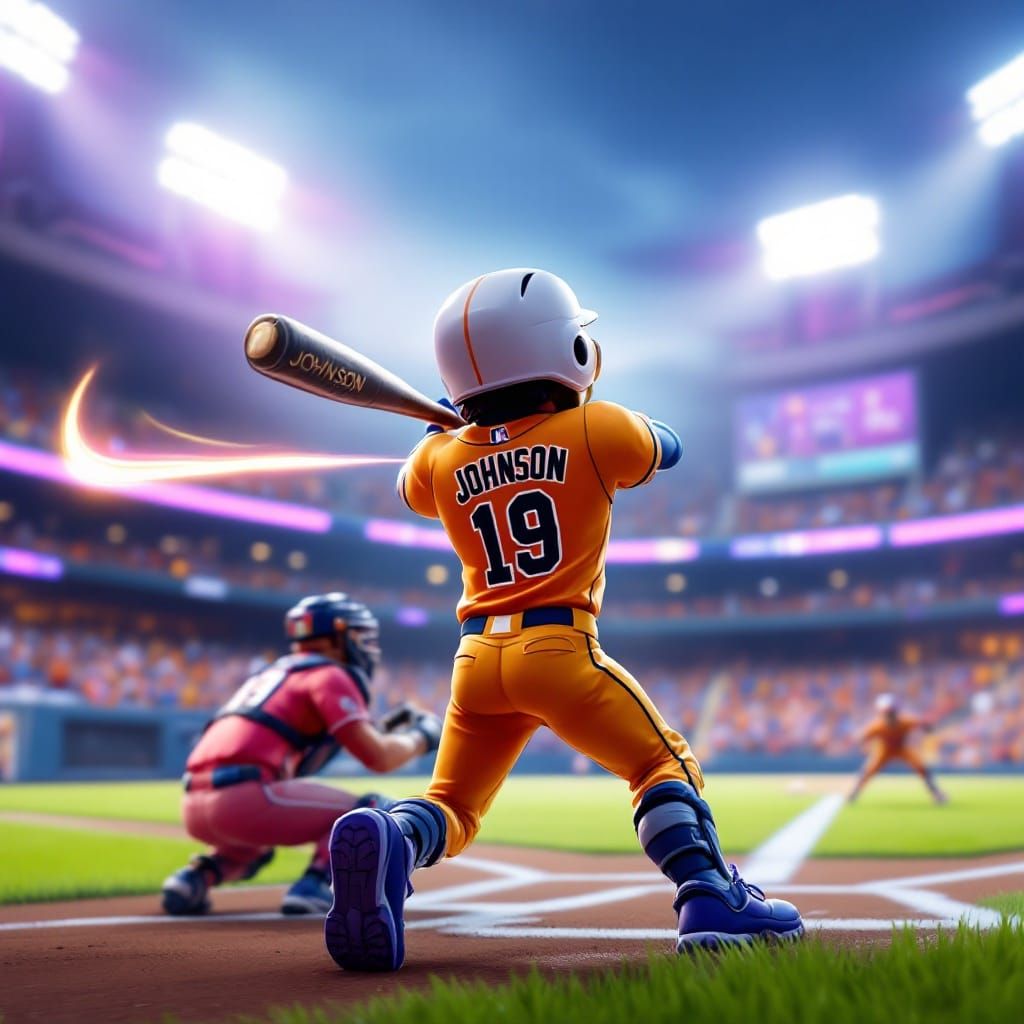 Epic Nighttime Baseball Action in Fortnite Style