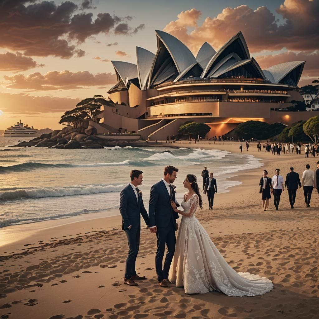 Beach Wedding with Sydney Opera House Sunset