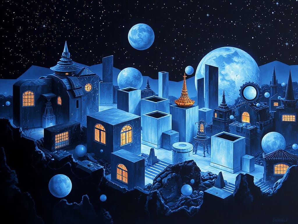 Futuristic Kintsugi Cityscape in Syntwave Style