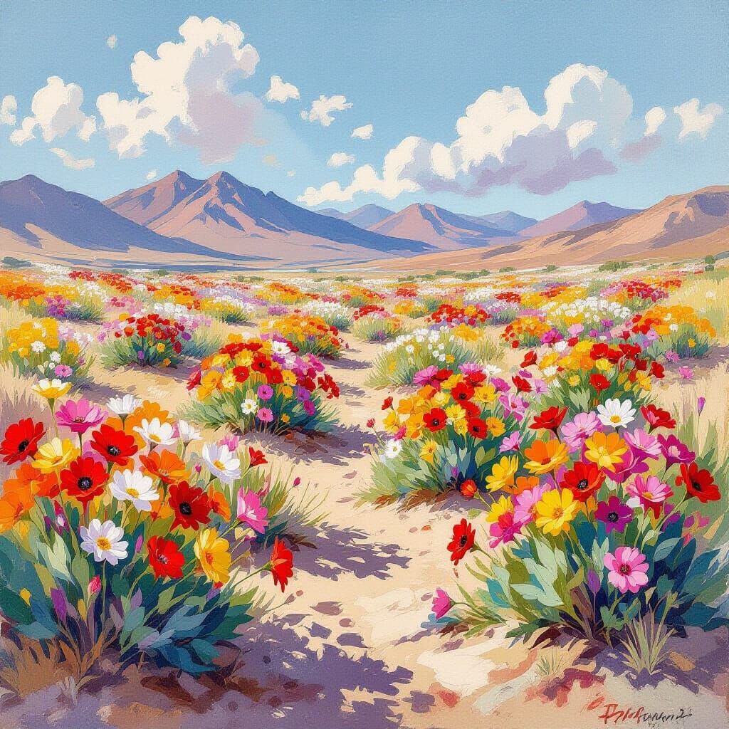 Desert Flowers Bloom: Impressionistic Gouache and Watercolor