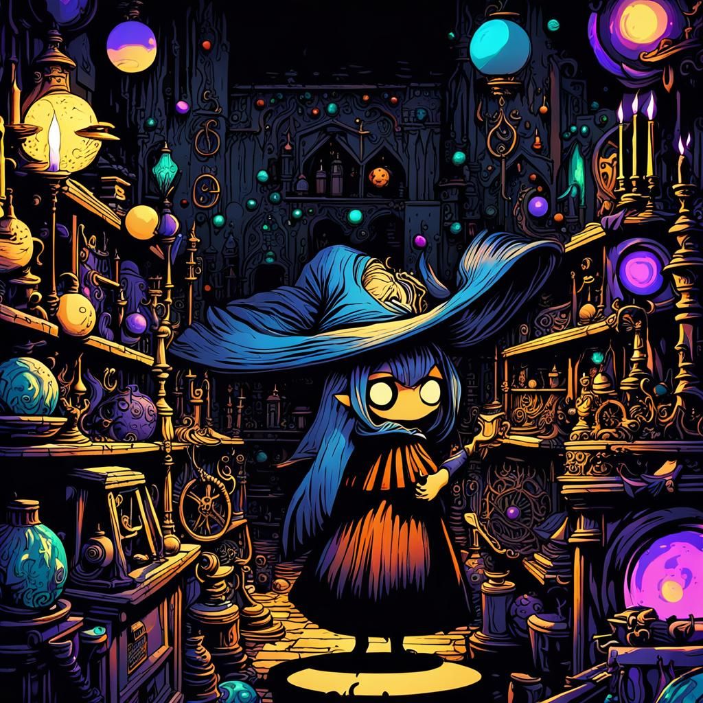 Anime Witch in a Dark Fantasy Magic Shop