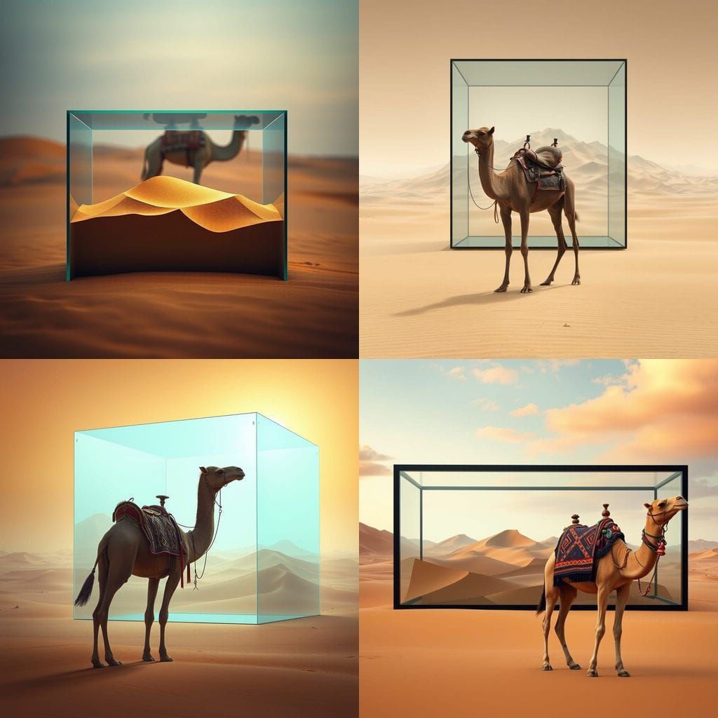 Glass Box in Melting Desert with Sand Dunes
