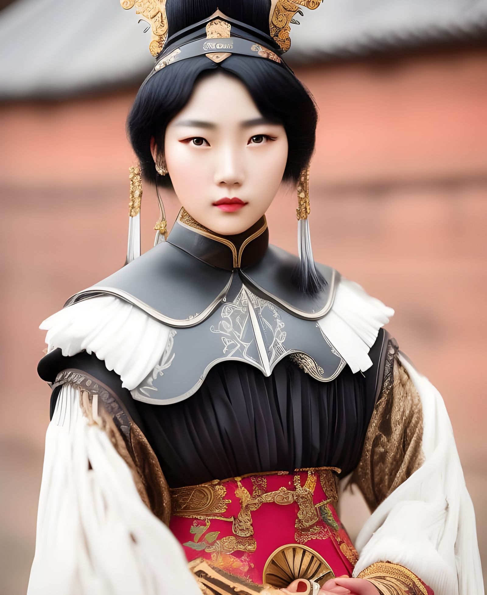 Beautiful Korean Warrior Woman in Ornate Leather Armor