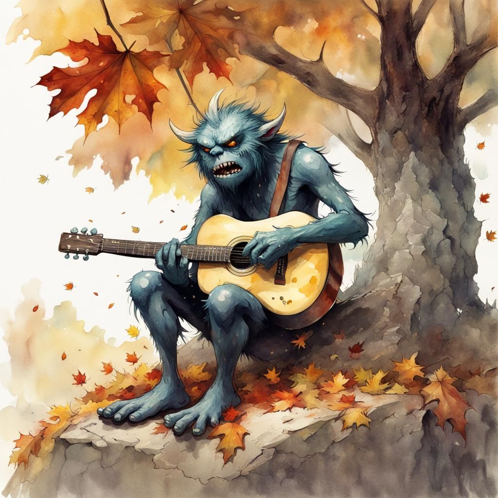 Monster Plays Guitar in Autumnal Wonderland