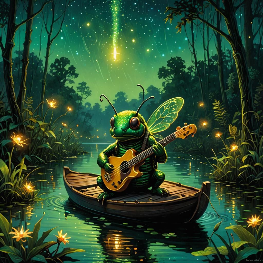 Firefly Bug Plays Bass in Magical Bayou