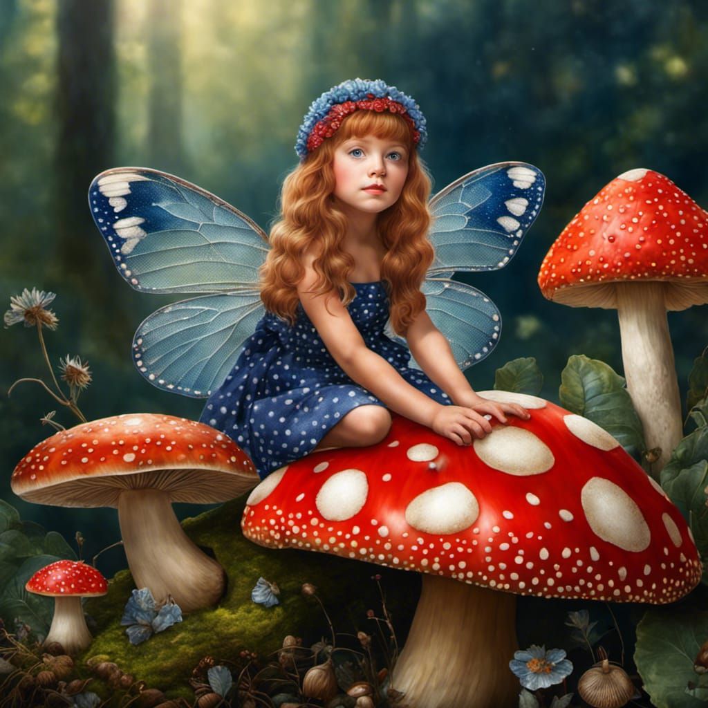 Freckled Fairy on Amanita Mushroom