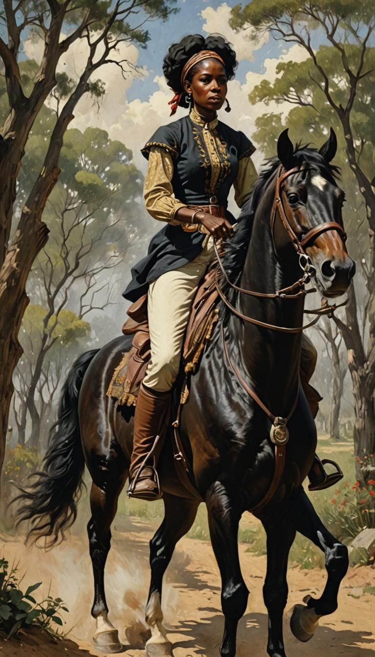 Black Woman on Horse, Oil Painting by Gurney Style