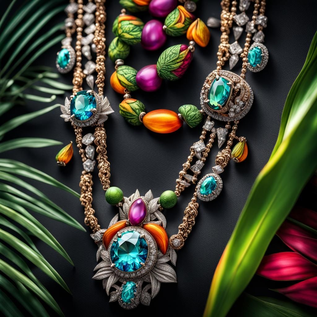 Tropical Graffiti Jewelry with Gems in HDR