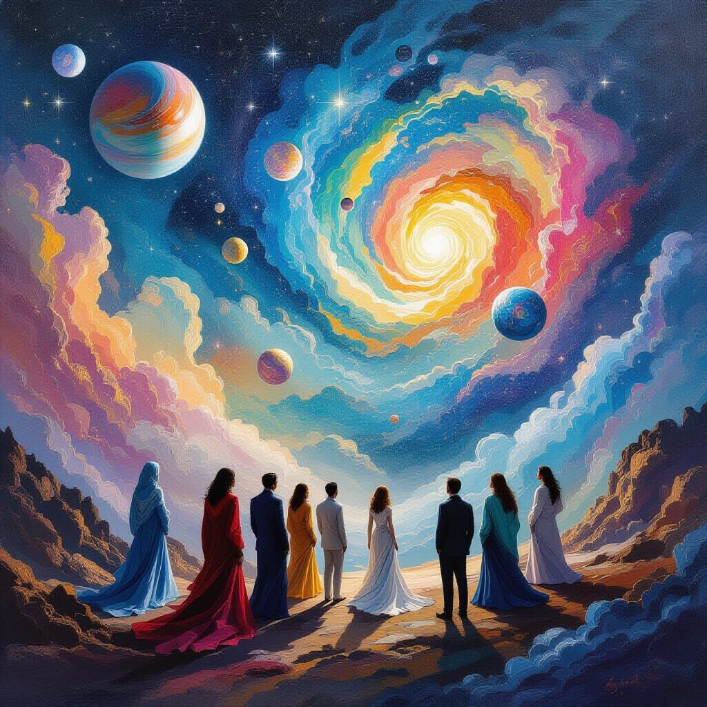 Galactic Ambassadors in Impasto Gouache Style