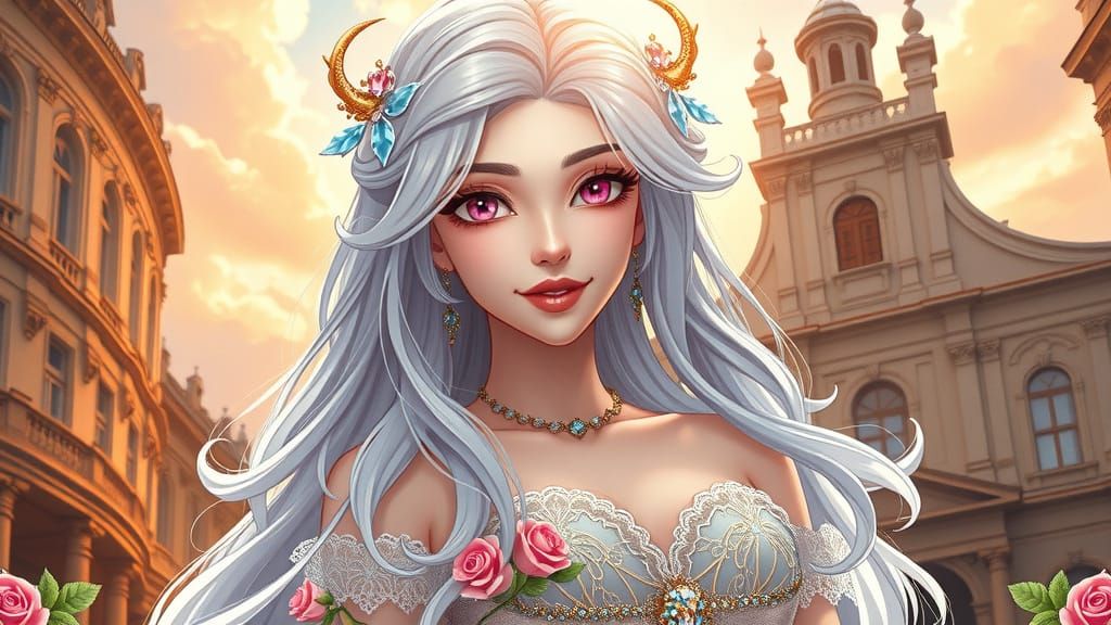 Elegant Androgynous Figure in Rococo-Inspired Attire