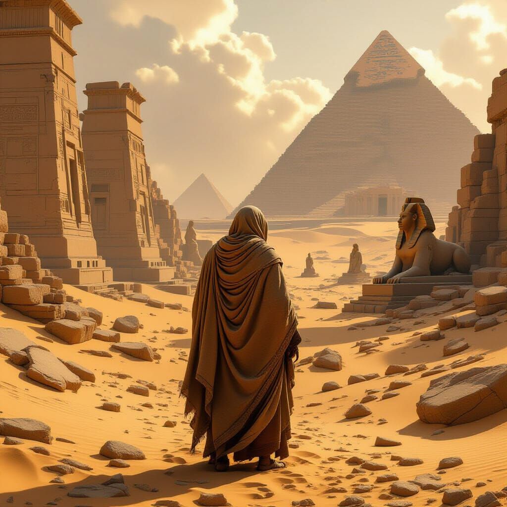 Egyptian Ruins with Lone Sand Traveler