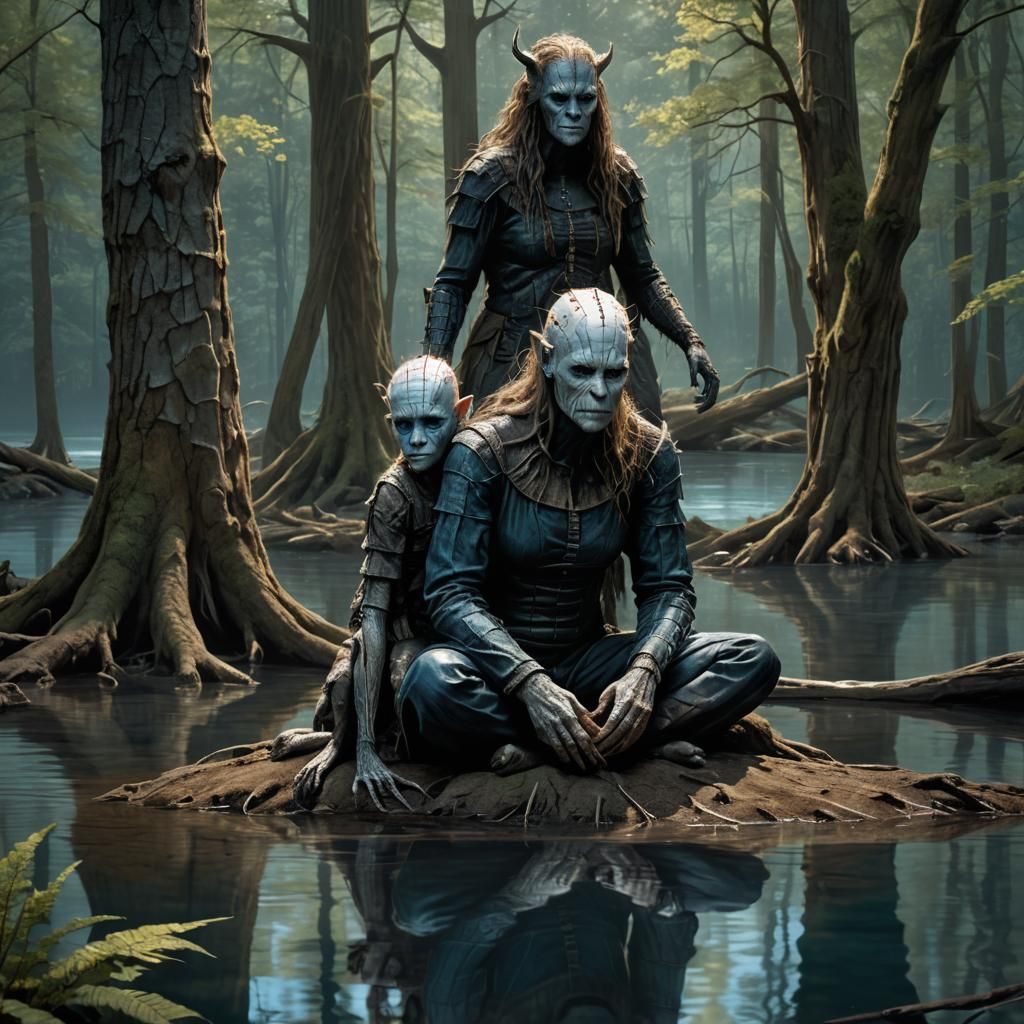 Female Sasquatch Pinhead in Forest, Dark Fantasy Art