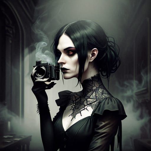 Ethereal Gothic Figure Enveloped by a Swarm of Insects in a ...