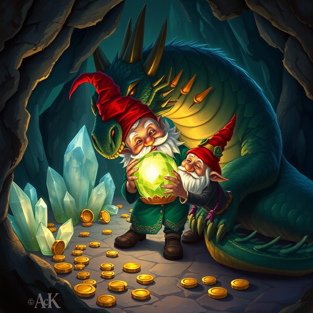 Gnome Steals Jewel From Dragon in Crystal Cave