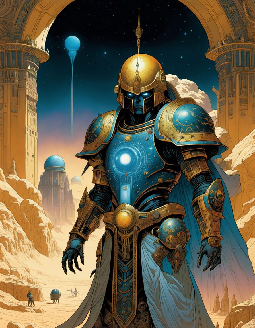 Divine Warrior in Egyptian-Mozarabic Armor Battles Space Mar...