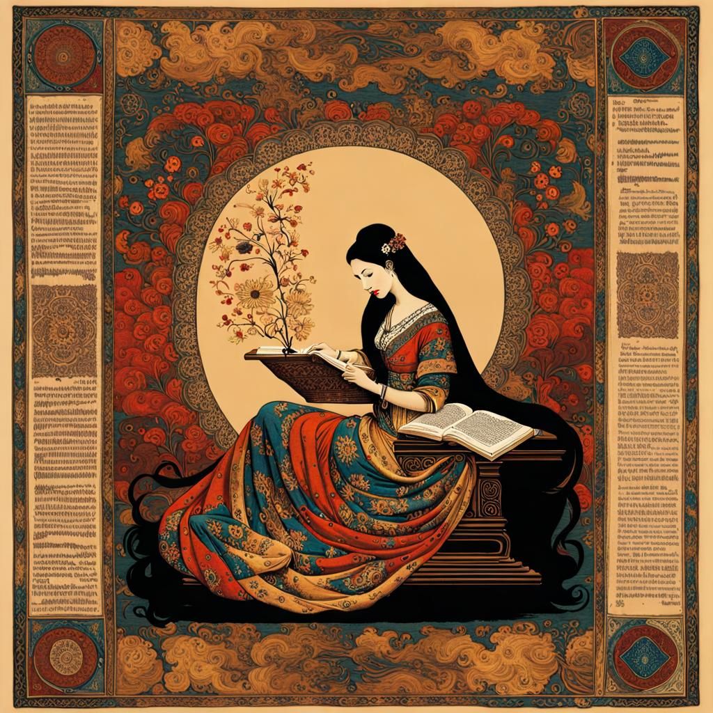 Poet with Tibetan Carpet in Decalcomania Style