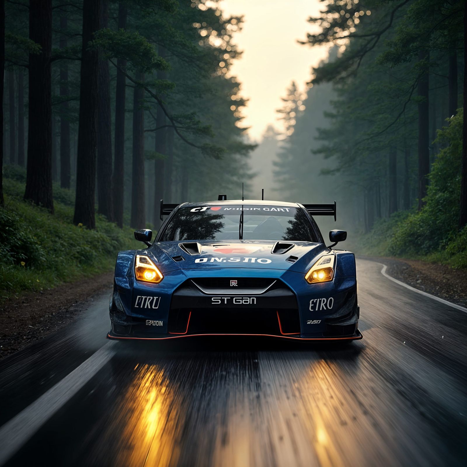 Indigo Nissan GT-R GT3 Races Through Forest