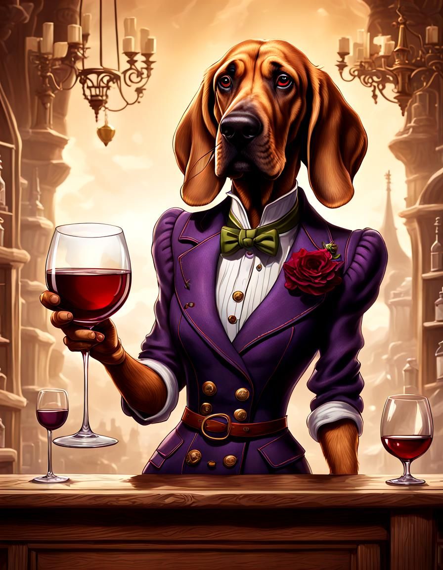 Bloodhound Sommelier Cartoon in Uderzo Style
